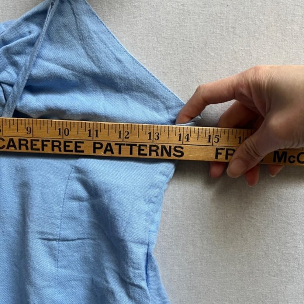 Zara Linen Blend Baby Blue Tie Front Cropped Pants Jumpsuit XS - Picture 11 of 14
